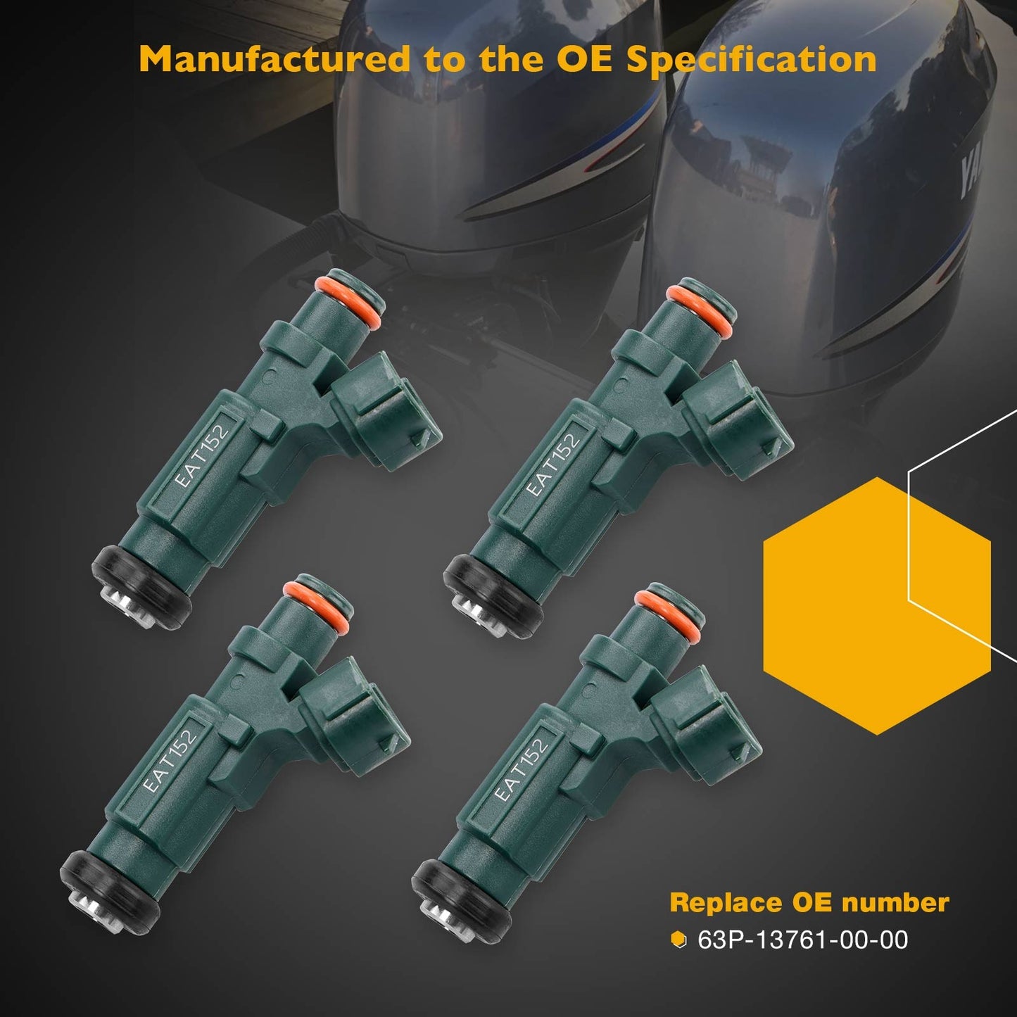 Set of 4 Fuel Injectors For Yamaha Outboard 150HP F150 LF150 63P-13761-01-00