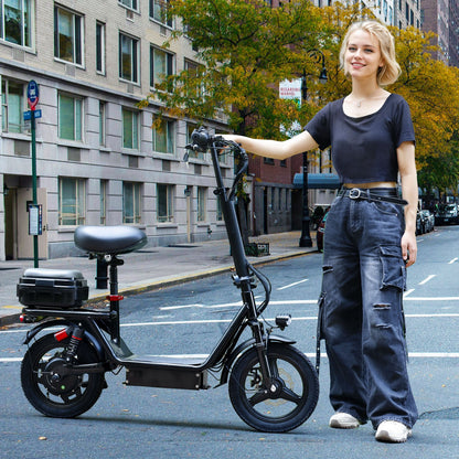 Electric Folding Scooter 48V 500W 14" Tires w/ Basket Commuter E-Bike 20MPH*