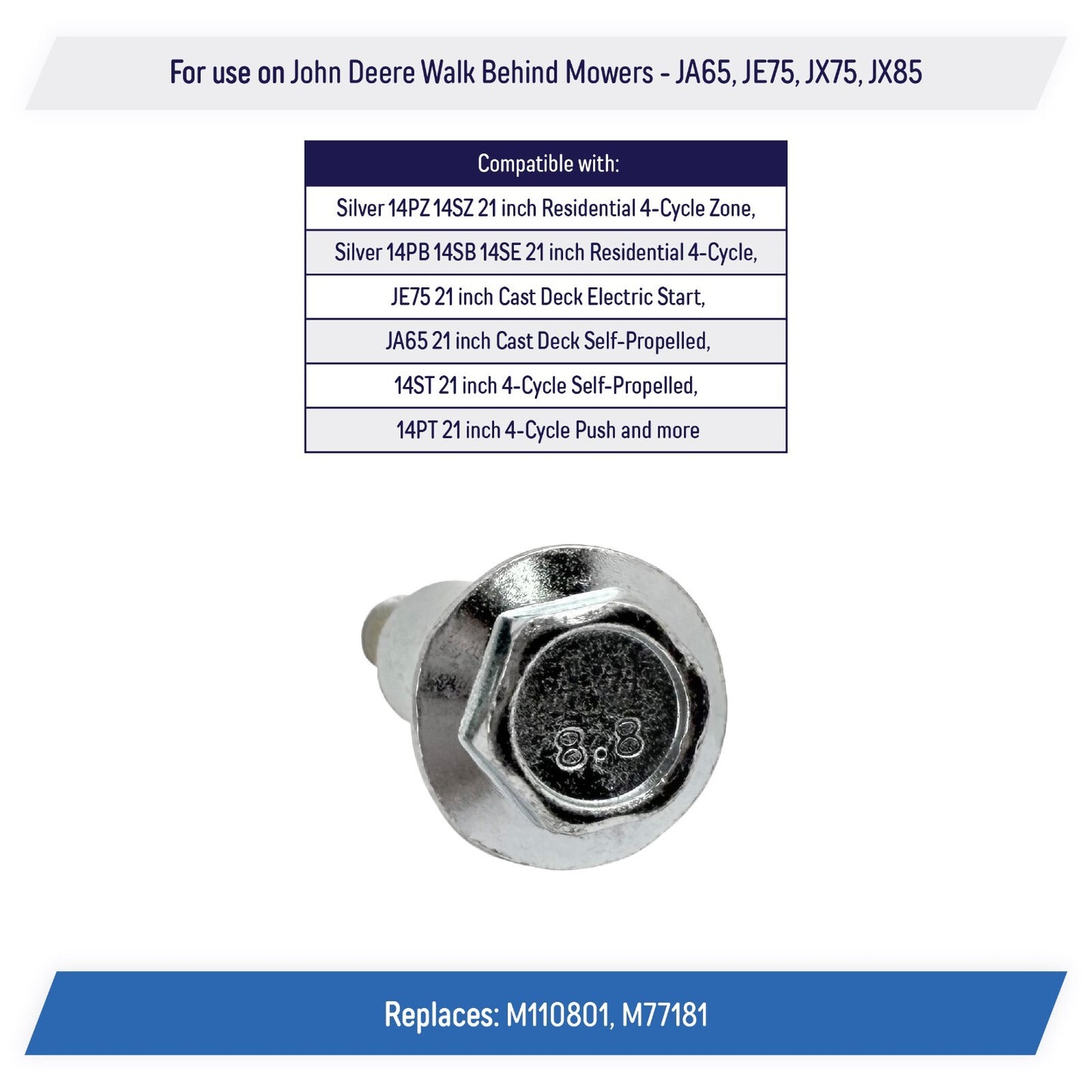 (2) Wheel Axle Bolt Screw for John Deere Walk-Behind Lawn Mowers - M110801