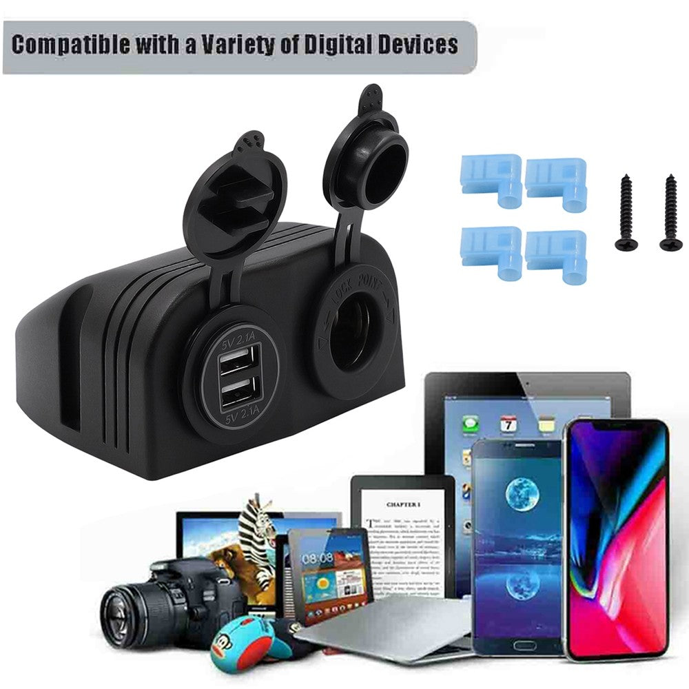 12V Dual USB 4.2A Charger Power Socket Outlet Surface Mount Fit Car Marine