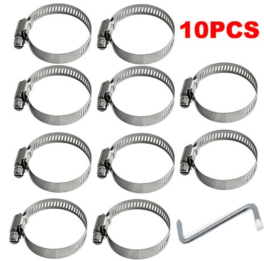 10x 2 Inch Stainless Steel Hose Clamps Worm Gear Duct Clamps Adjustable+Wrench