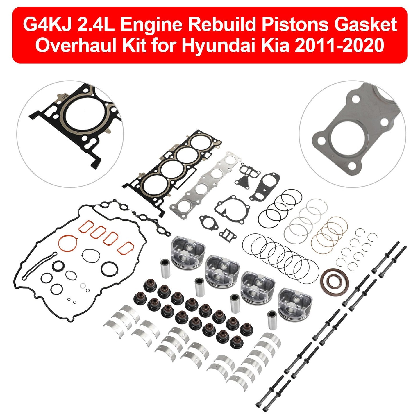 G4KJ 2.4L Engine Rebuild Pistons Gasket Overhaul Kit for Hyundai Kia 2011-20