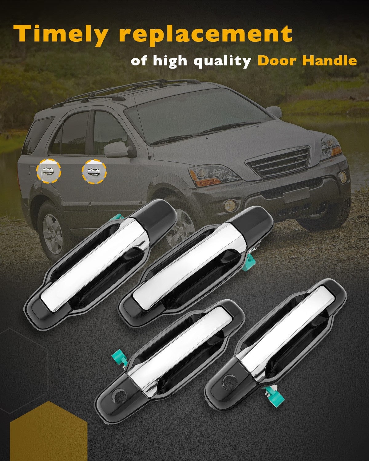 4Pcs Exterior Door Handle w/ Keyhole Kit Front & Rear Side For 03-09 Kia Sorento