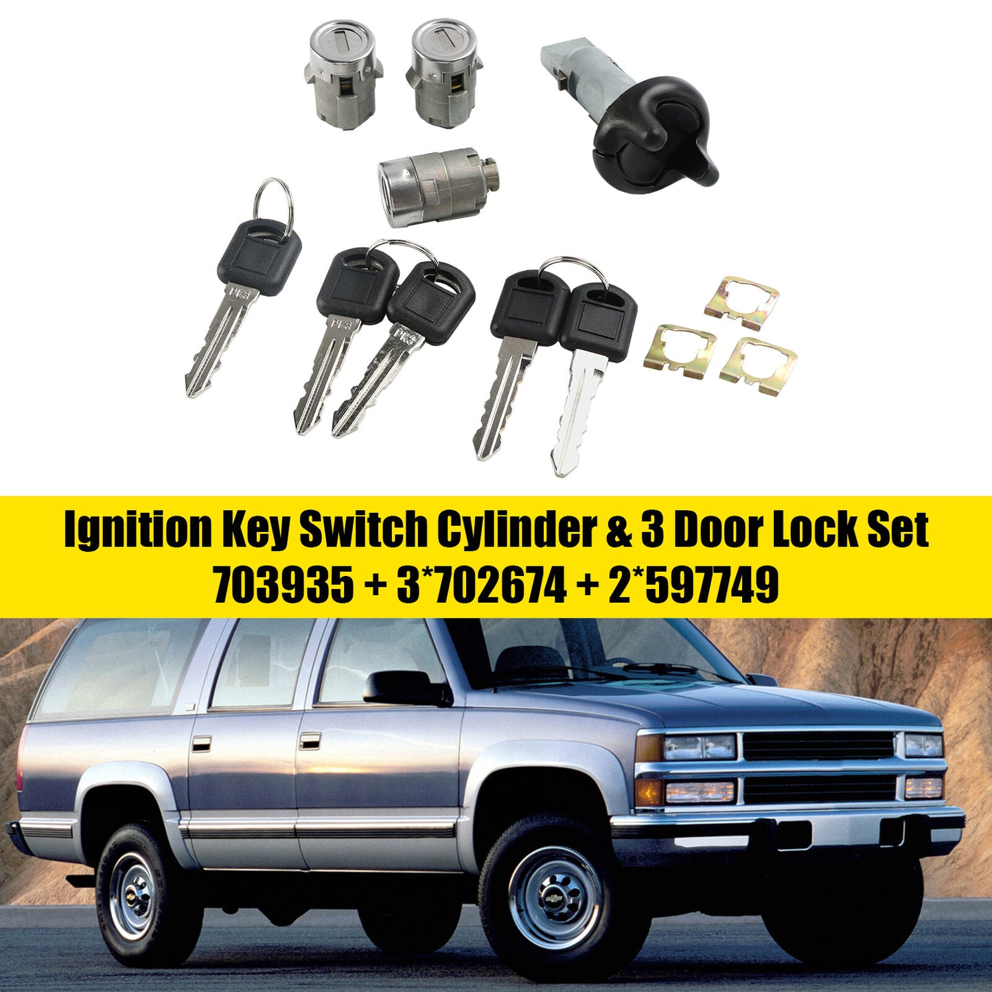Ignition Switch Cylinder & 3 Door Lock Set W/2 Keys For Suburban Tahoe 98-99 US
