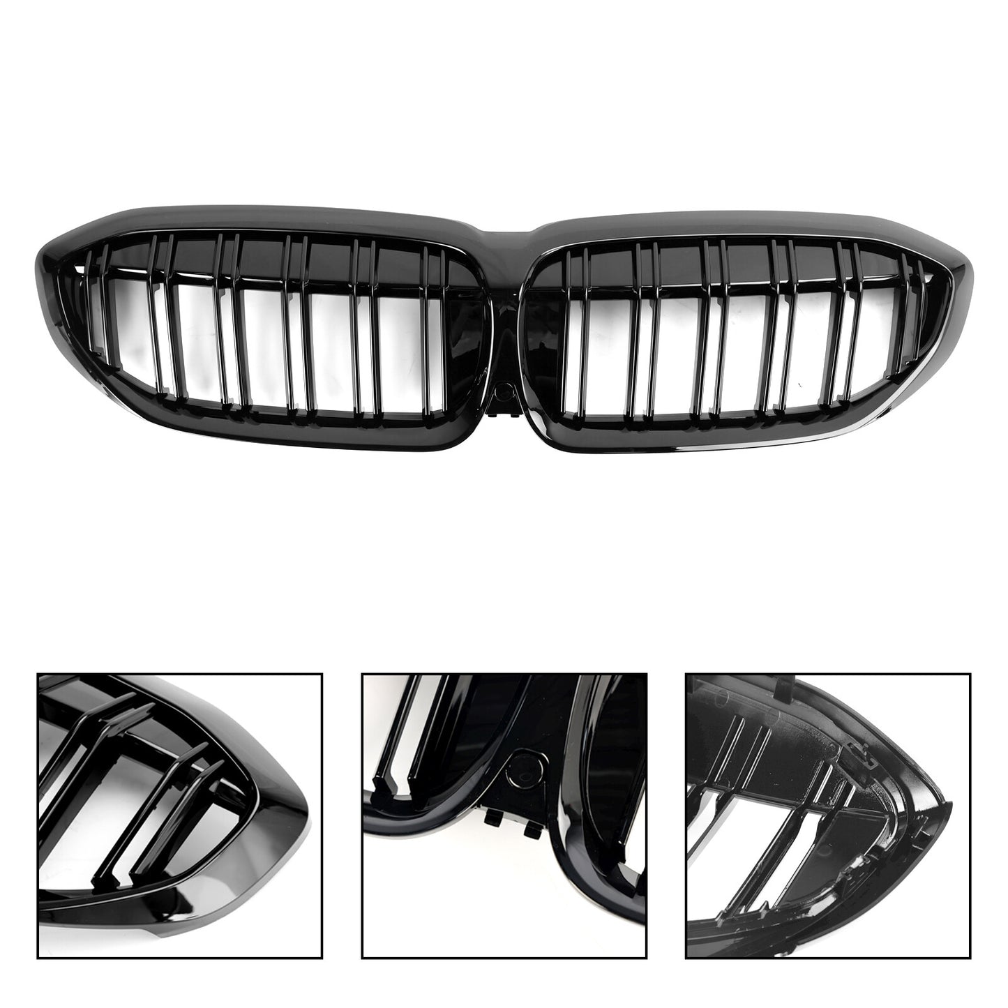 Black Dual Slat Kidney Grille Grill 51138072085 Fit BMW 3 Series G20 2019-2022