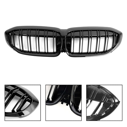 Black Dual Slat Kidney Grille Grill 51138072085 Fit BMW 3 Series G20 2019-2022