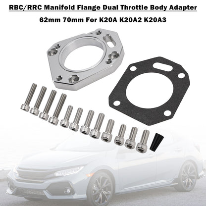 RBC/RRC Manifold Flange Dual Throttle Body Adapter 62mm 70mm For K20A A2 A3