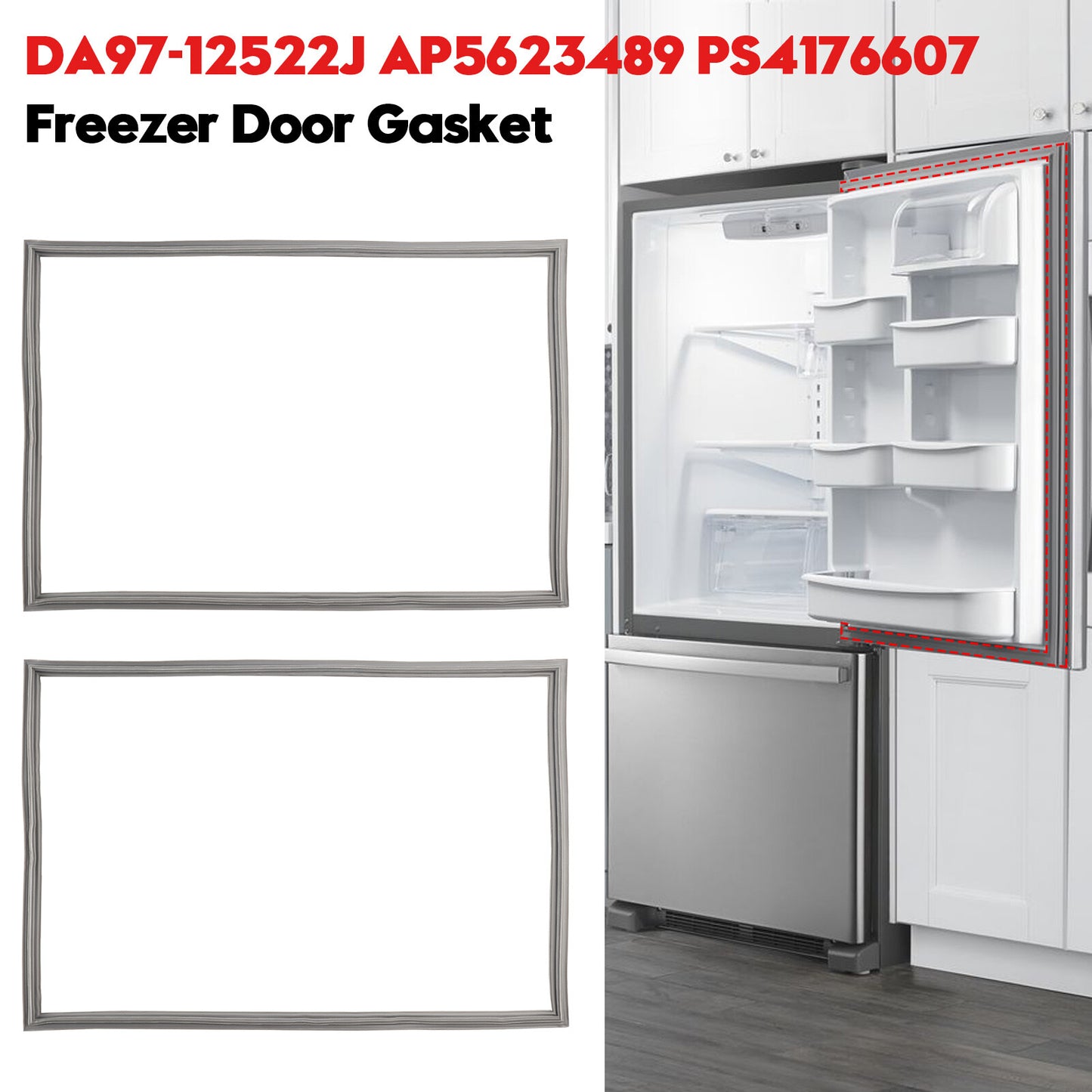 2 Pcs DA97-12522J Freezer Door Gasket for Samsung Refrigerator AP5623489 3973455
