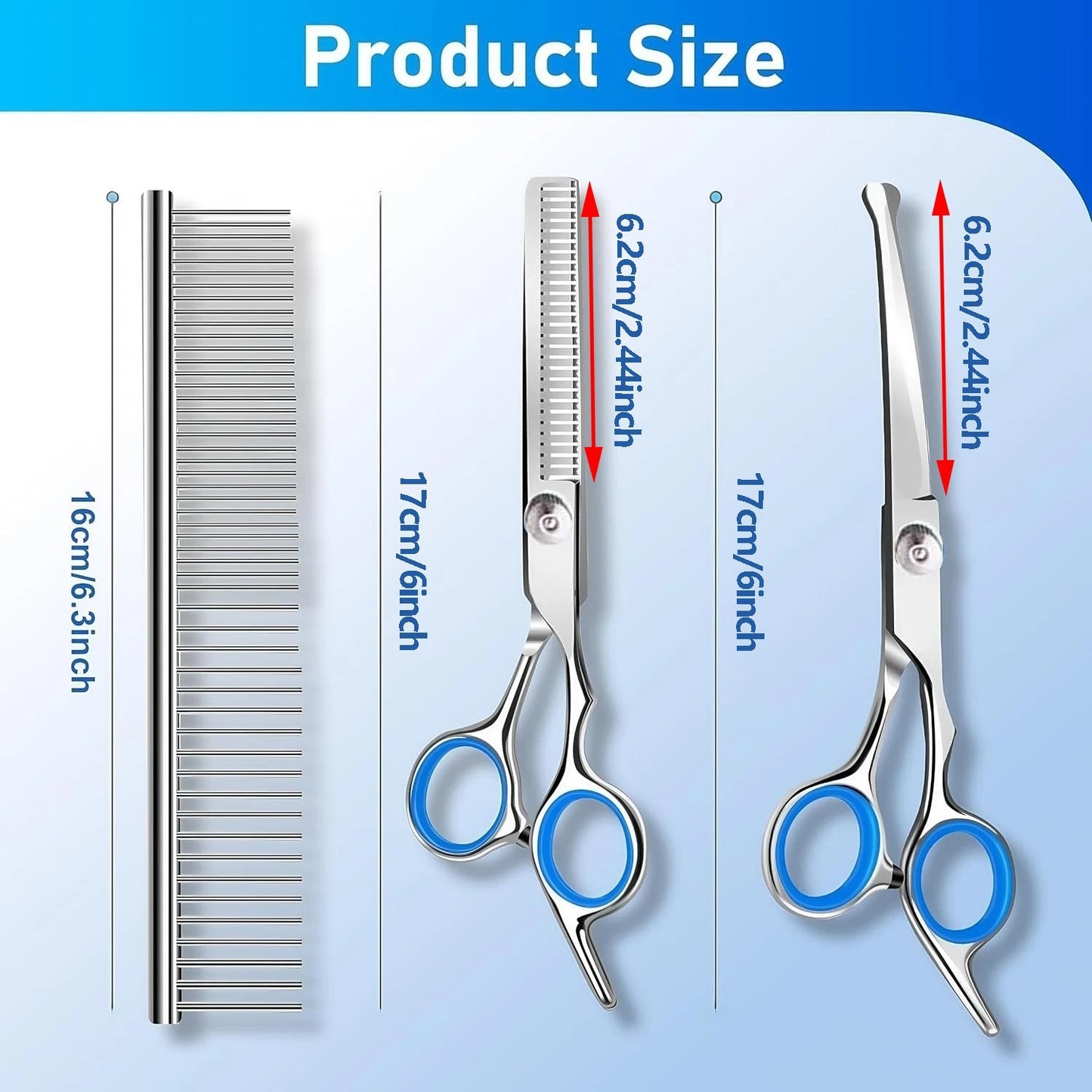 6PCS Professional Pet Dog Grooming Scissors Set Straight Curved Thinning Shear