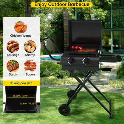 Portable Leg Propane Grill Folding Gas Grill Griddle w/Hood & Side Shelf,