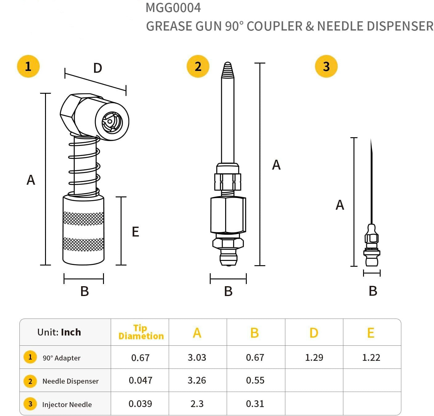 Grease Gun Accessory Kit 90 Degree Coupler Needle Nozzle Grease Injection Needle
