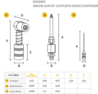 Grease Gun Accessory Kit 90 Degree Coupler Needle Nozzle Grease Injection Needle
