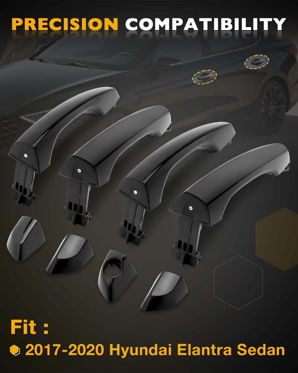 82651F2010 Black Outside Exterior Door Handle Kit Fit 2017-2020 Hyundai Elantra