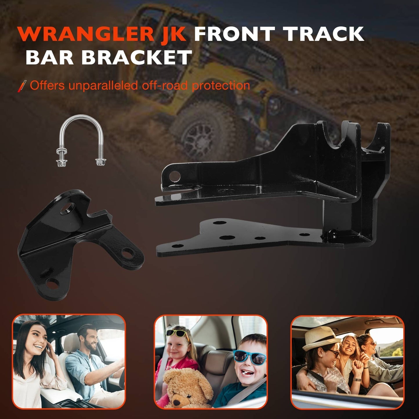 Front Track Bar Relocation Bracket For 07-18 Rough Country Jeep JK Wrangler 1118