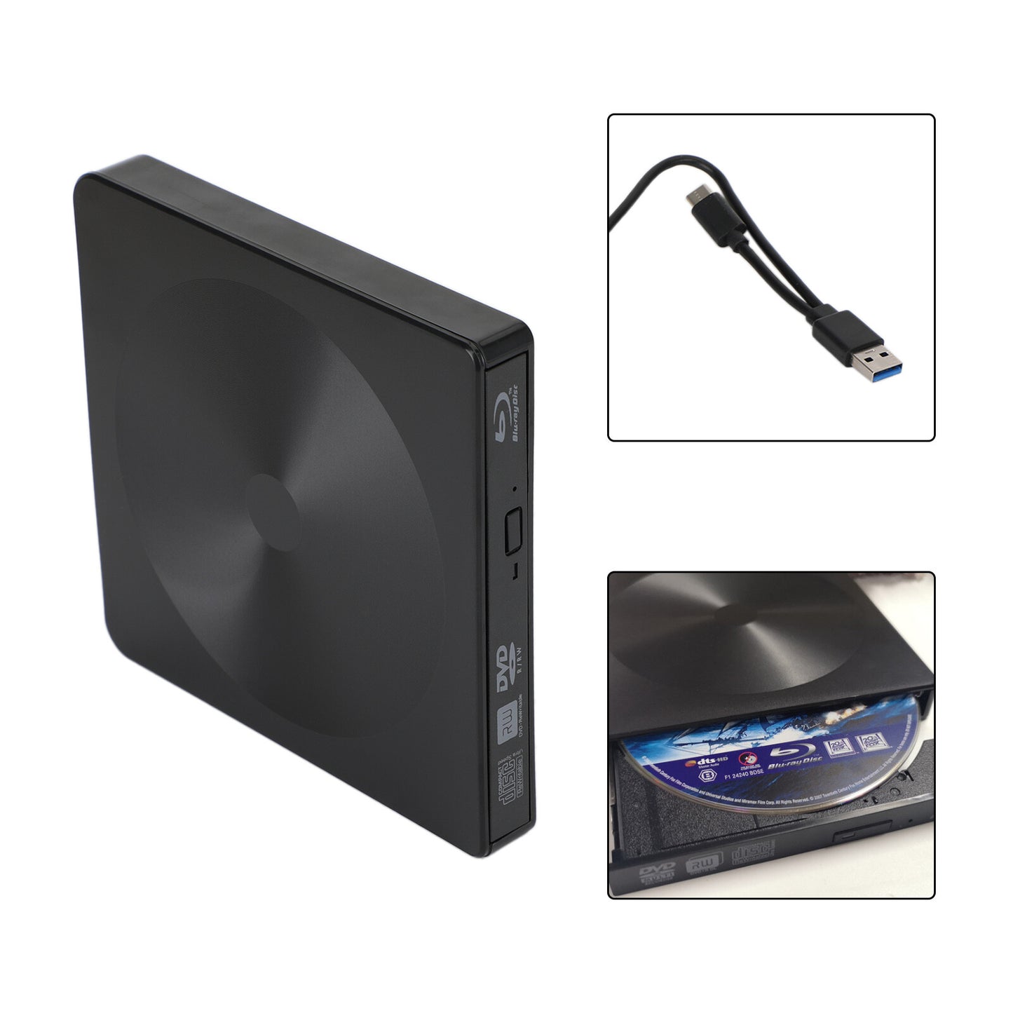 USB 3.0 External DVD Drive BD Player Read/Write 2IN1 Portable Burner US.