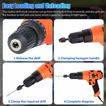 4x 1/4" Hex Shank Keyless Drill Chuck Conversion Adapter Bit Quick Change Driver