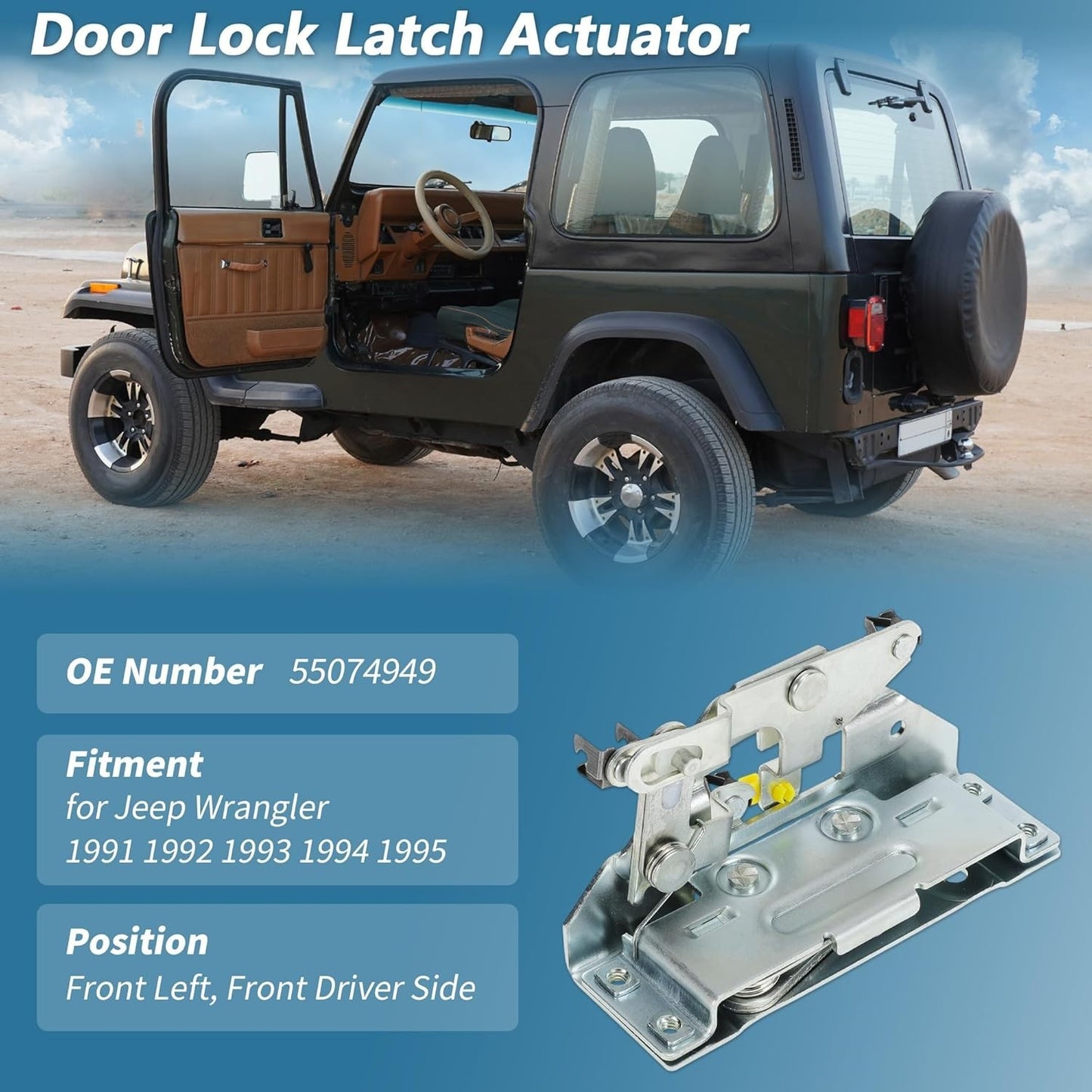 Front Left Driver Side Door Latch Lock For 1991-95 Jeep Wrangler YJ Full Door US