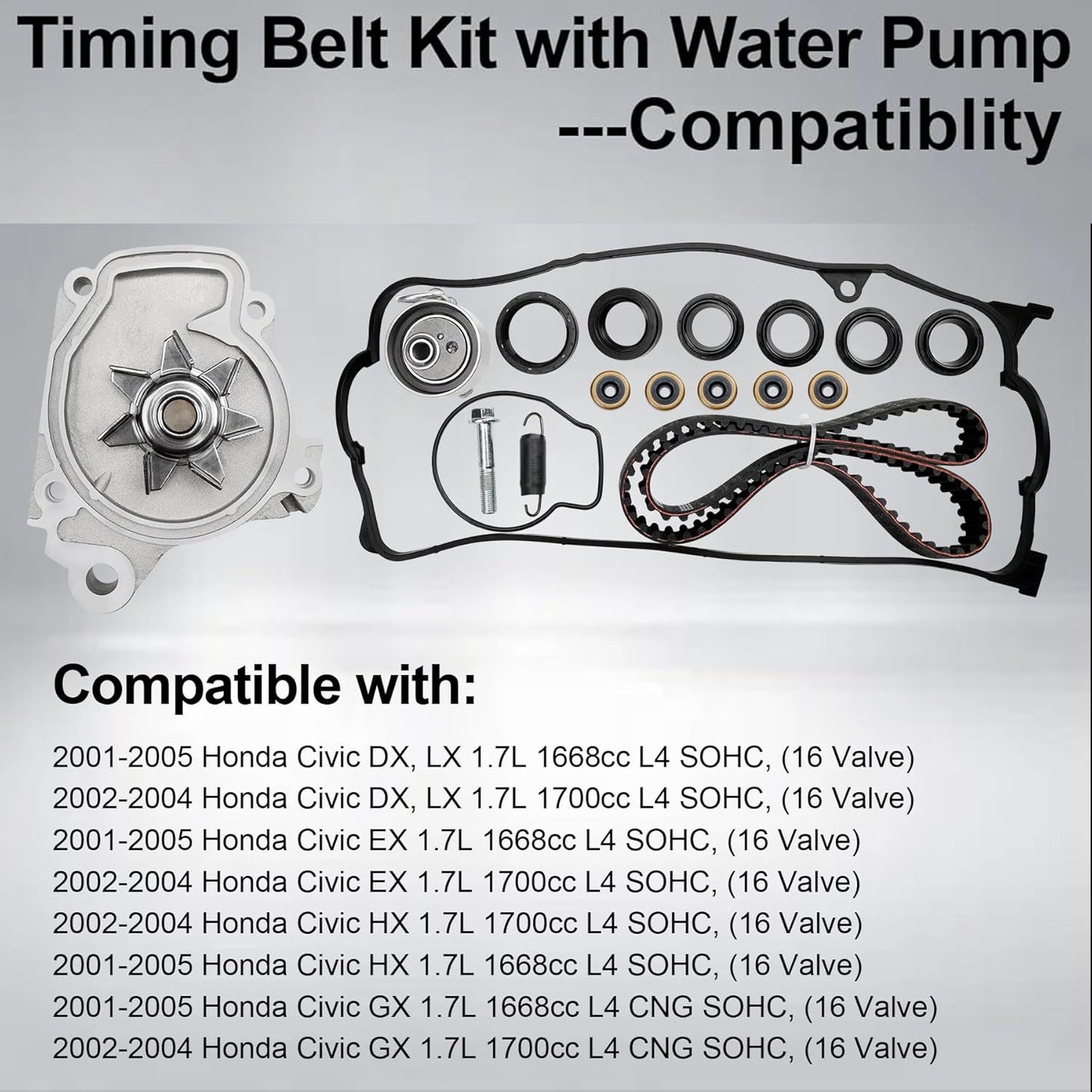 TBK312 1.7L Engine Timing Belt Kit w/ Water Pump 2001-2005 Honda Civic DX TCK312