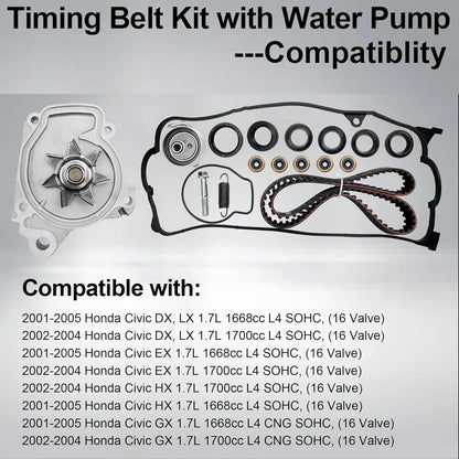TBK312 1.7L Engine Timing Belt Kit w/ Water Pump 2001-2005 Honda Civic DX TCK312