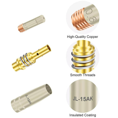 14pcs 15AK MIG MAG Welding Torch Kit 0.03'' 0.8mm Contact Tip Nozzle Diffuser
