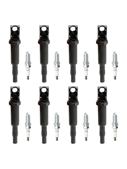 8X Ignition Coil +Spark Plugs UF592 For BMW 550 650 750i X5 X6 4.4L