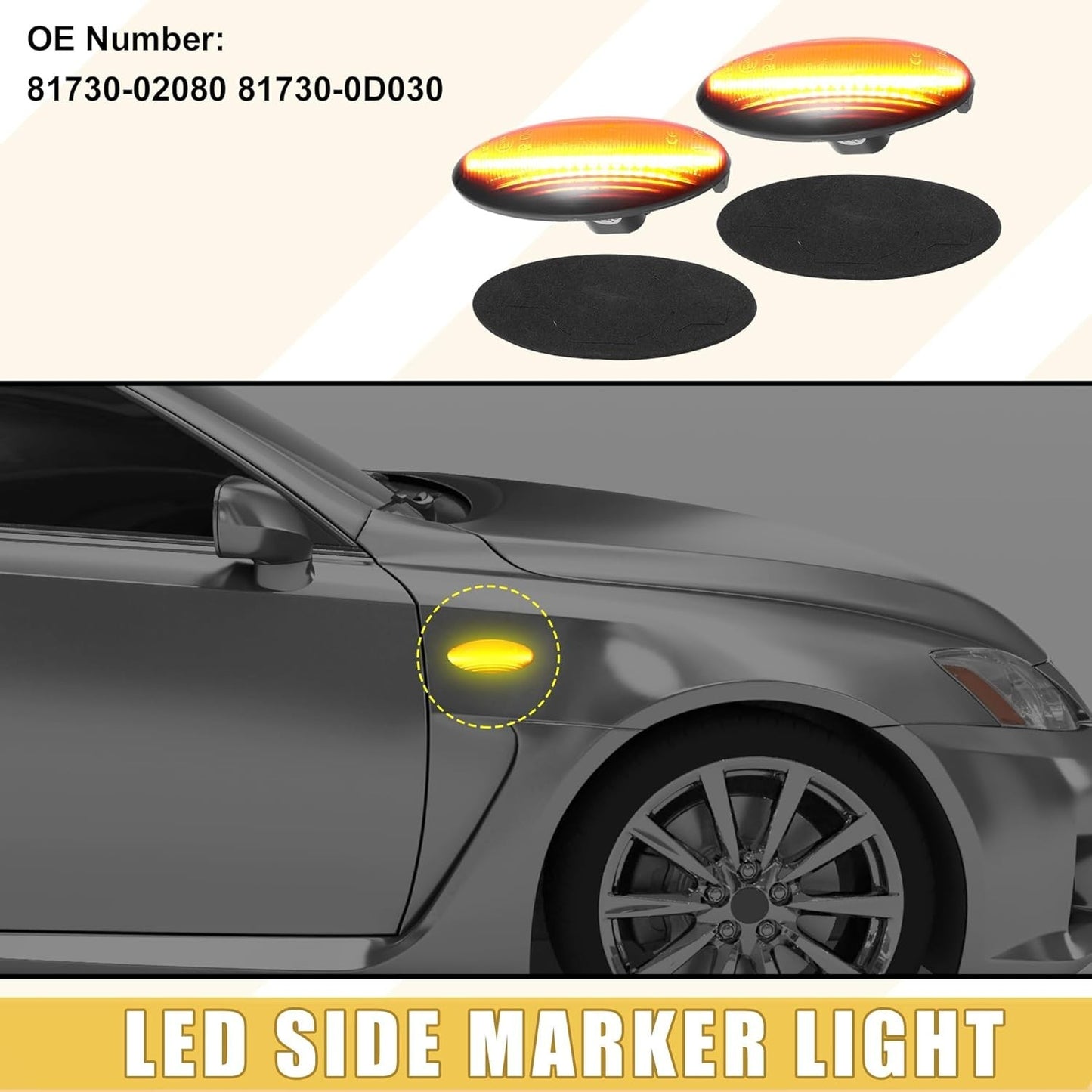For Toyota Yaris Hatchback XP90 Black Lens Amber LED Signal Side Marker Lights