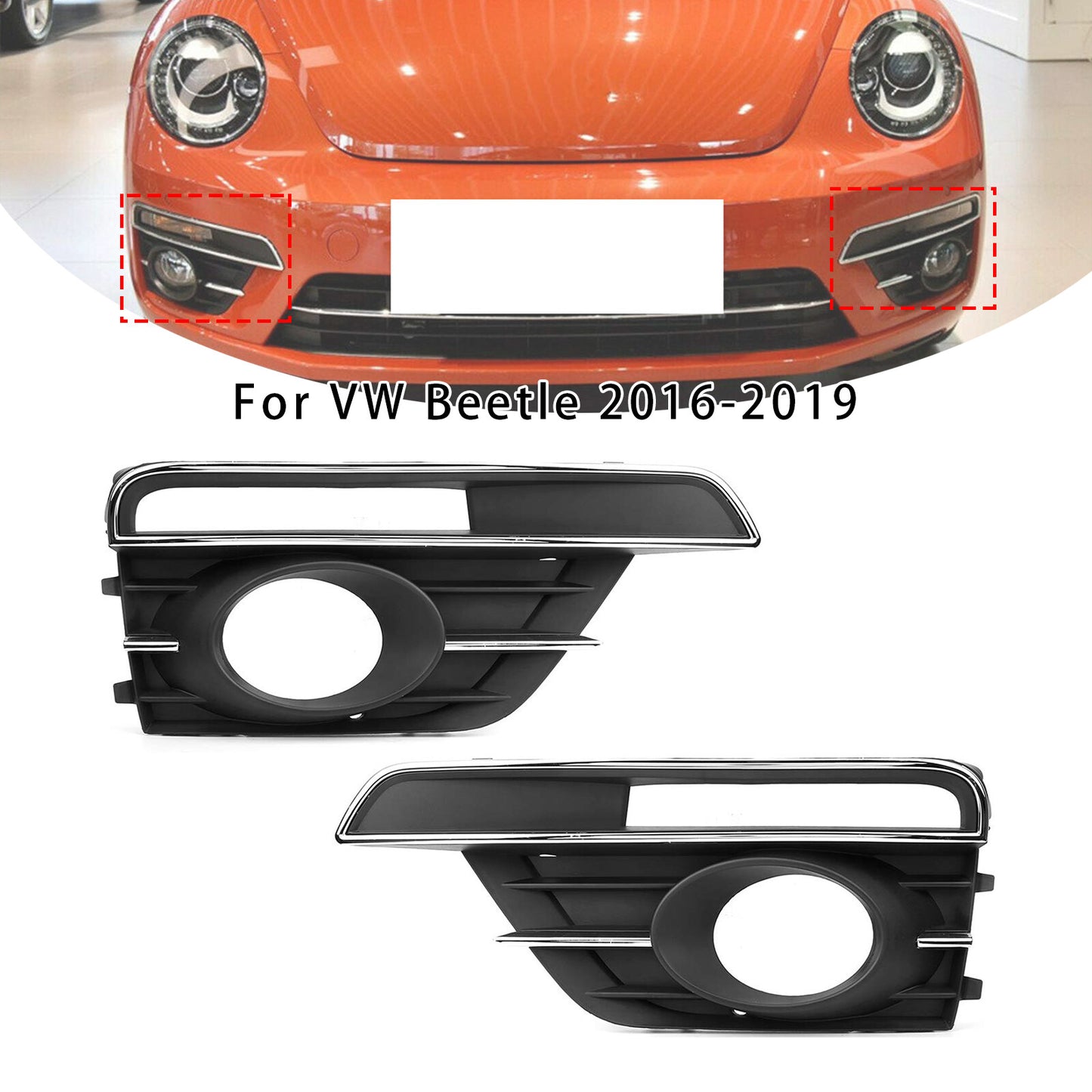 Pair Front Bumper Fog Light Grill Cover Bezel For 2016-2019 VW Beetle