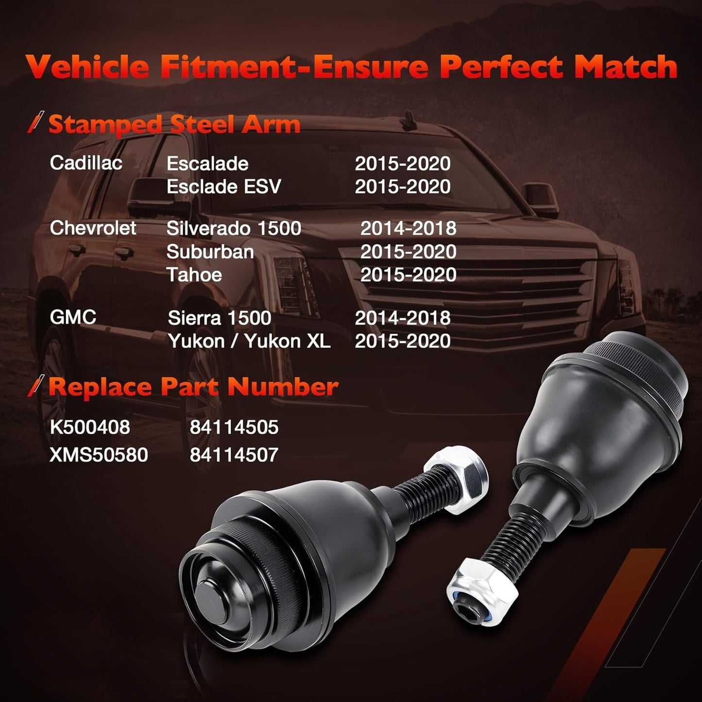 Pair Front Lower Ball Joints K500408 For 2014-2020 Silverado 1500 Sierra 1500