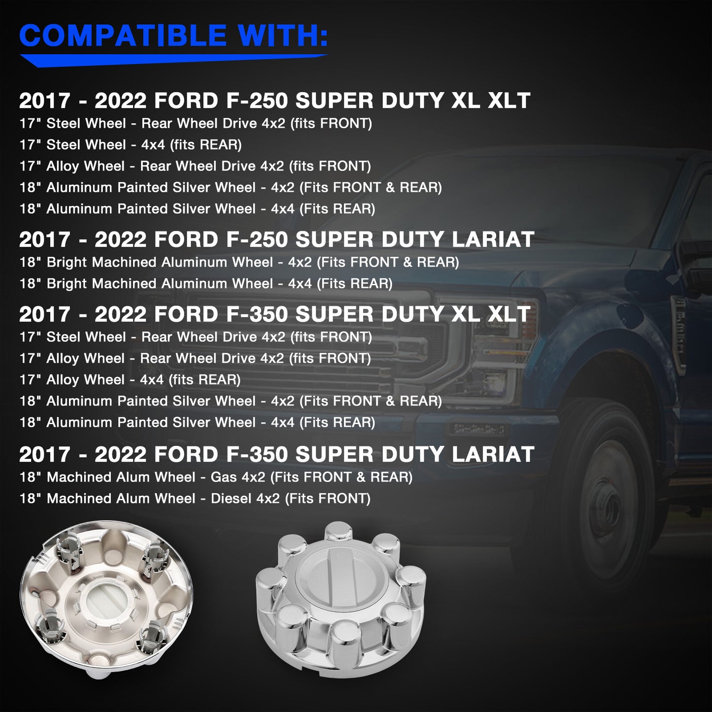Chrome Front Rear Wheel Center Hub Cap For 2017-2022 Ford F250 F350 HC3Z-1130-J