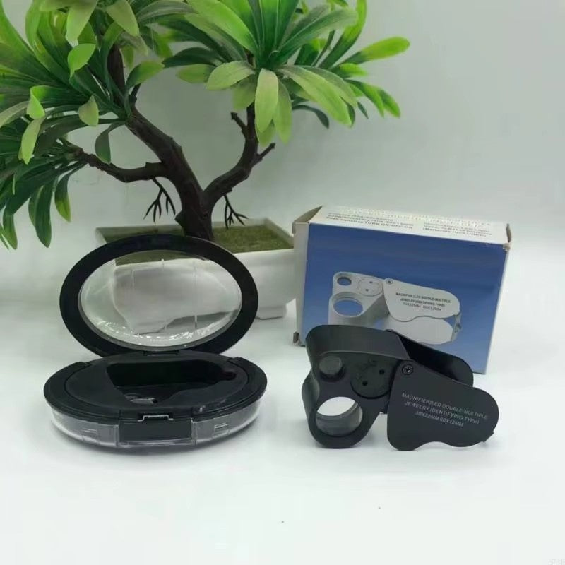 2Pcs 30X 60X 90X Magnifying Jewelry Eye Glass Magnifier Jewelers Loop LED Light