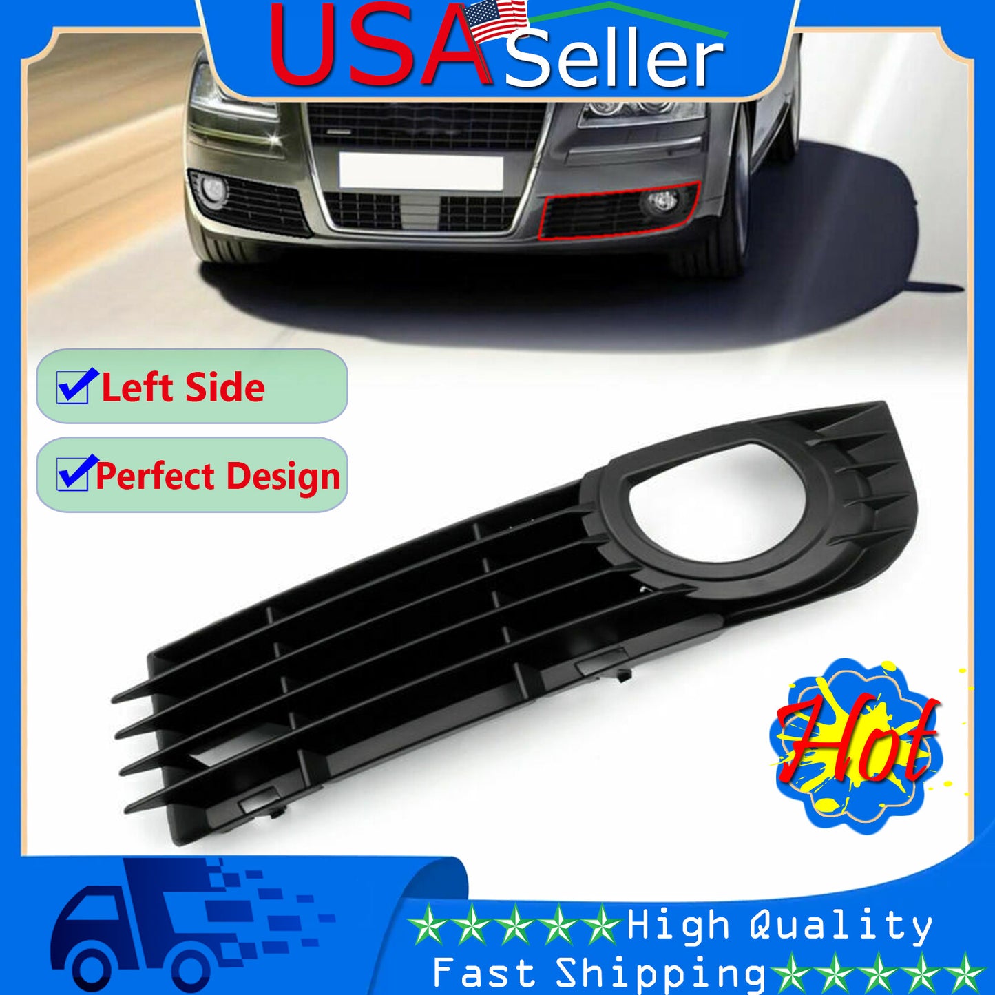 Front Left Lower Fog Light Bumper Grill For Audi A8 Quattro 06 07 08 4.2L 6.0L