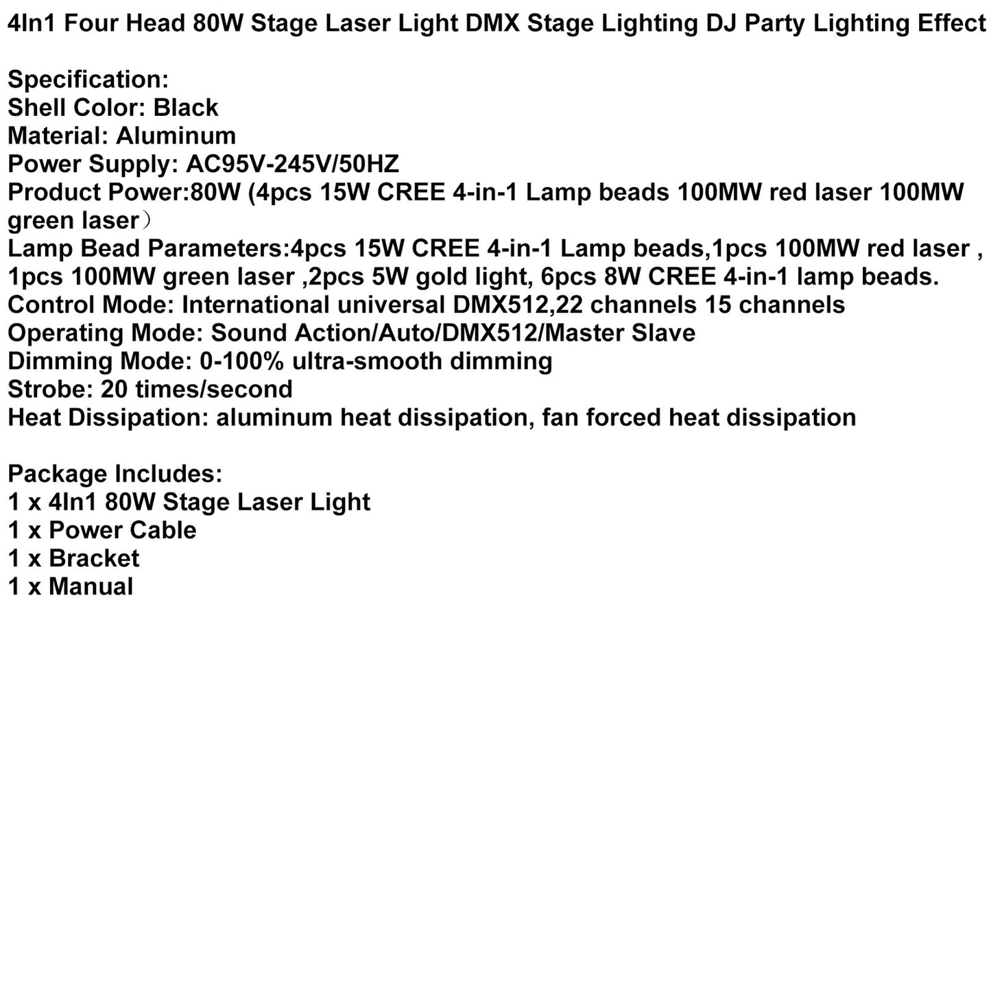 4In1 Four Head 80W Stage Laser Light DMX Stage Lighting DJ Party Lighting Effect