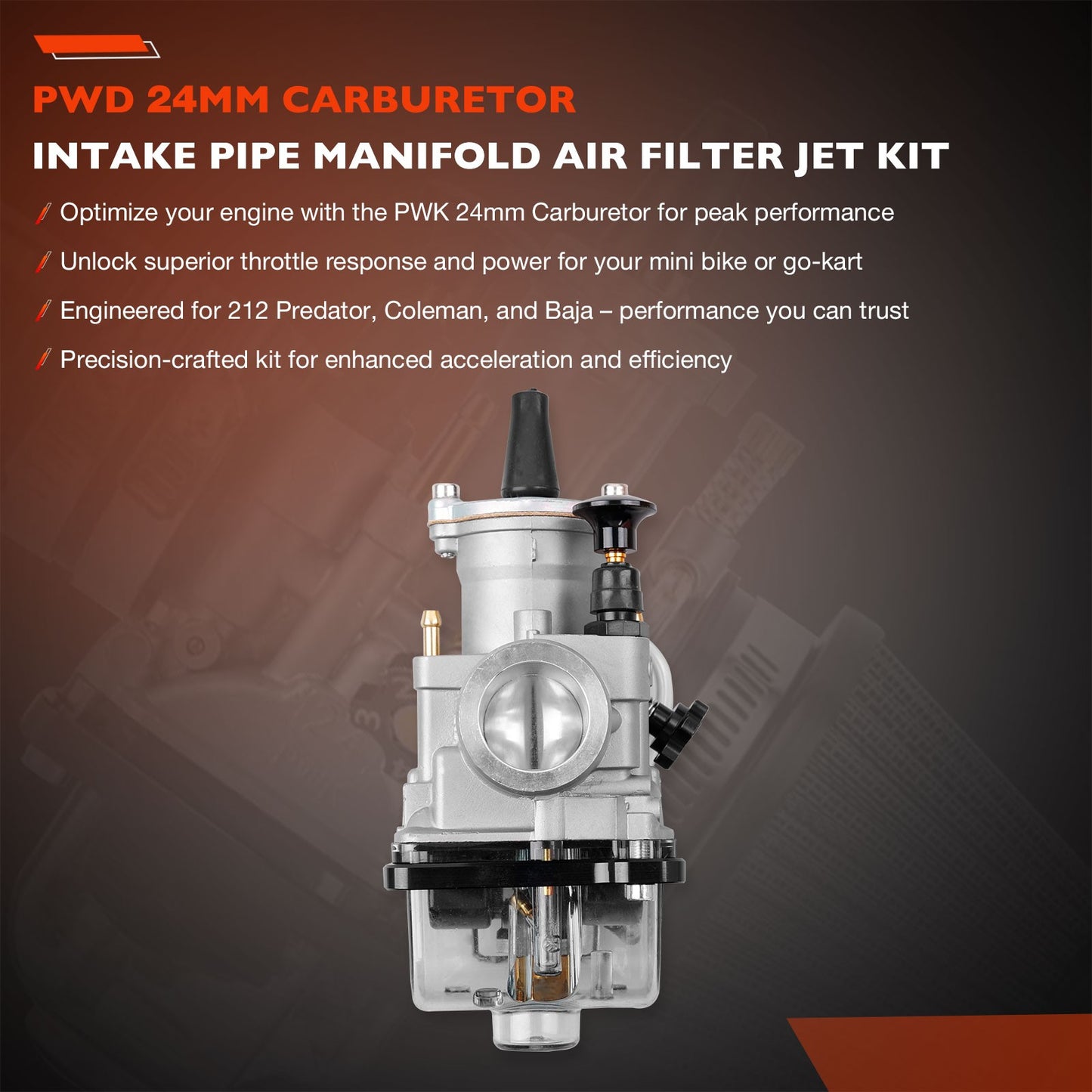 PWK 24mm Carburetor Throttle Kit For Predator 196cc 200cc 212cc KT196 Go Karts