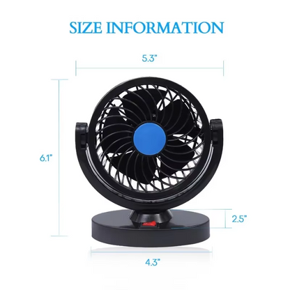12V Powerful Quiet Car Fan USB Plug 180 + 360 degree Rotatable Cooling Fan
