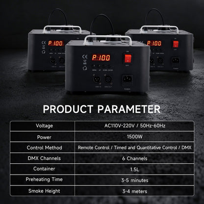 1500W 3In1 LED Light Smoke Fog Machine Stage Fogger DJ Spray Smoke Stage Effect