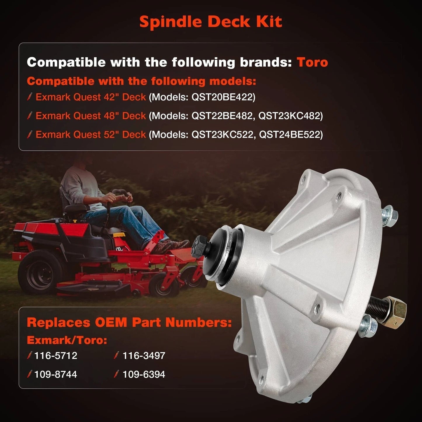 2X Spindle For Exmark 48" 52" Decks 109-6394 109-8744 116-3497 116-5138 116-5712