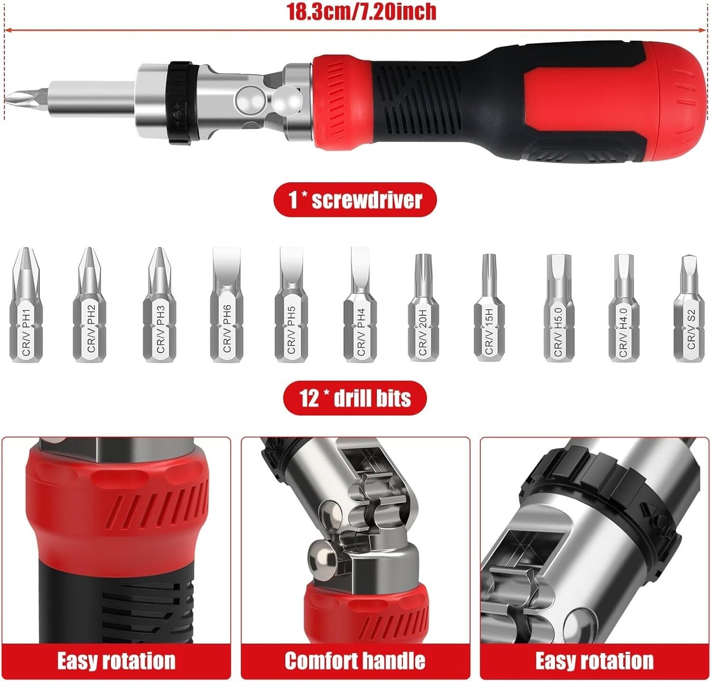 Multi Bit Screw Driver Ratcheting Screwdriver for Phillips Star Flat Square Bit