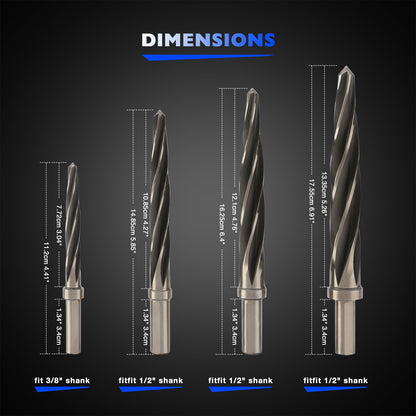M2 HSS 3/8" 1/2" 5/8" 3/4" Taper Chucking Reamer Set Fits 3/8", 1/2" Reamers Bit