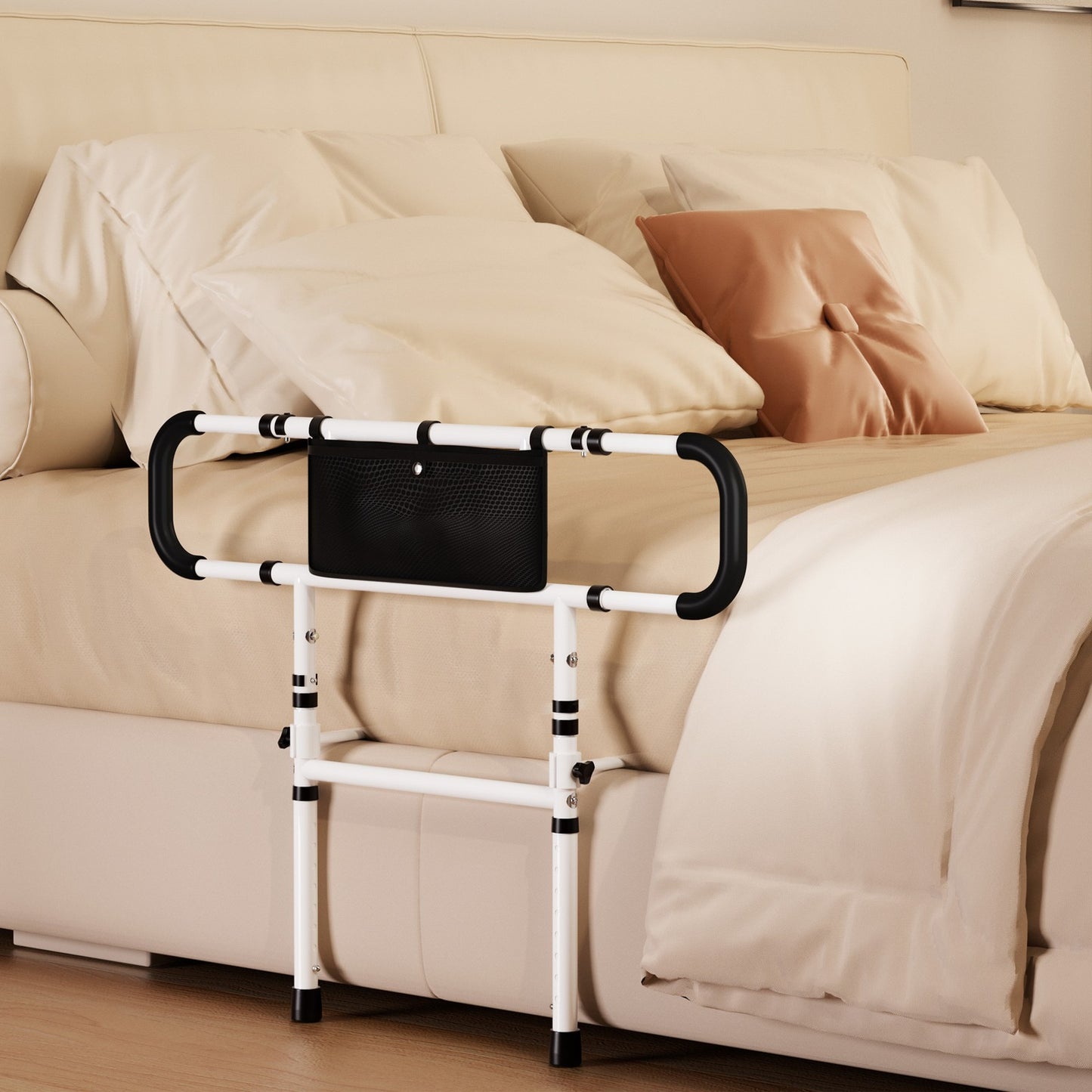 Foldable Bedside Handrail Mobility Aid Guard – No Drill Safety Support Rail