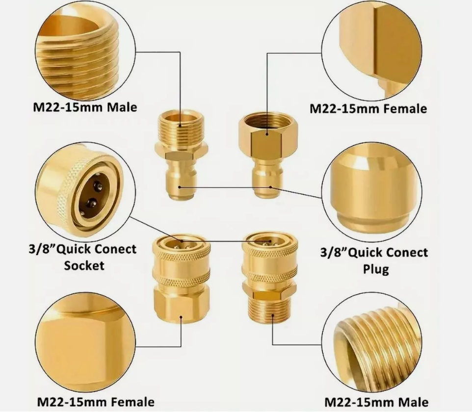 4Pc Pressure Washer Adapter Set Quick Disconnect Kit M22 Swivel to 3/8'' Connect