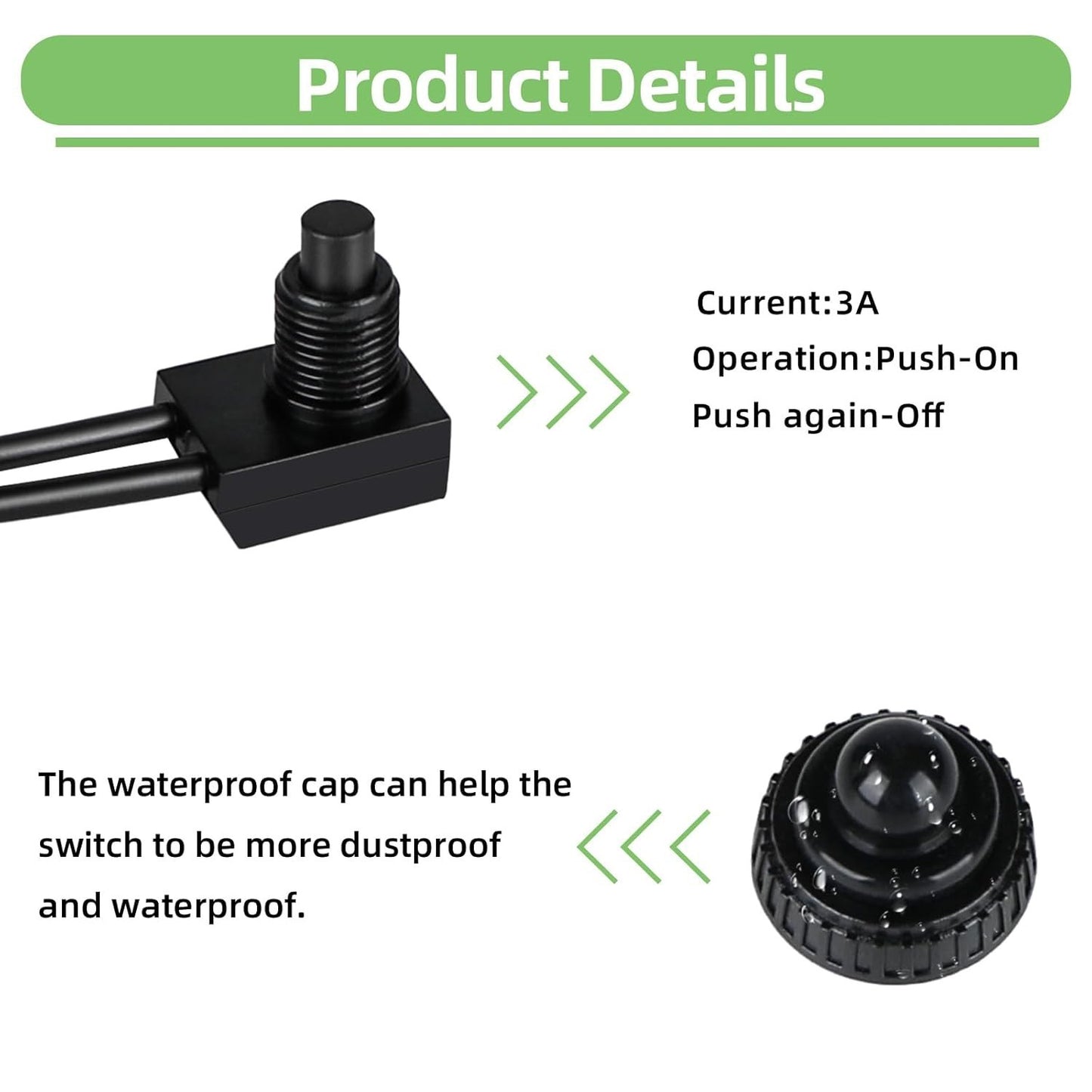 10Pcs 12V-48V Waterproof Push Button On-Off Switch 4.5" Leads For Motorcycle Car
