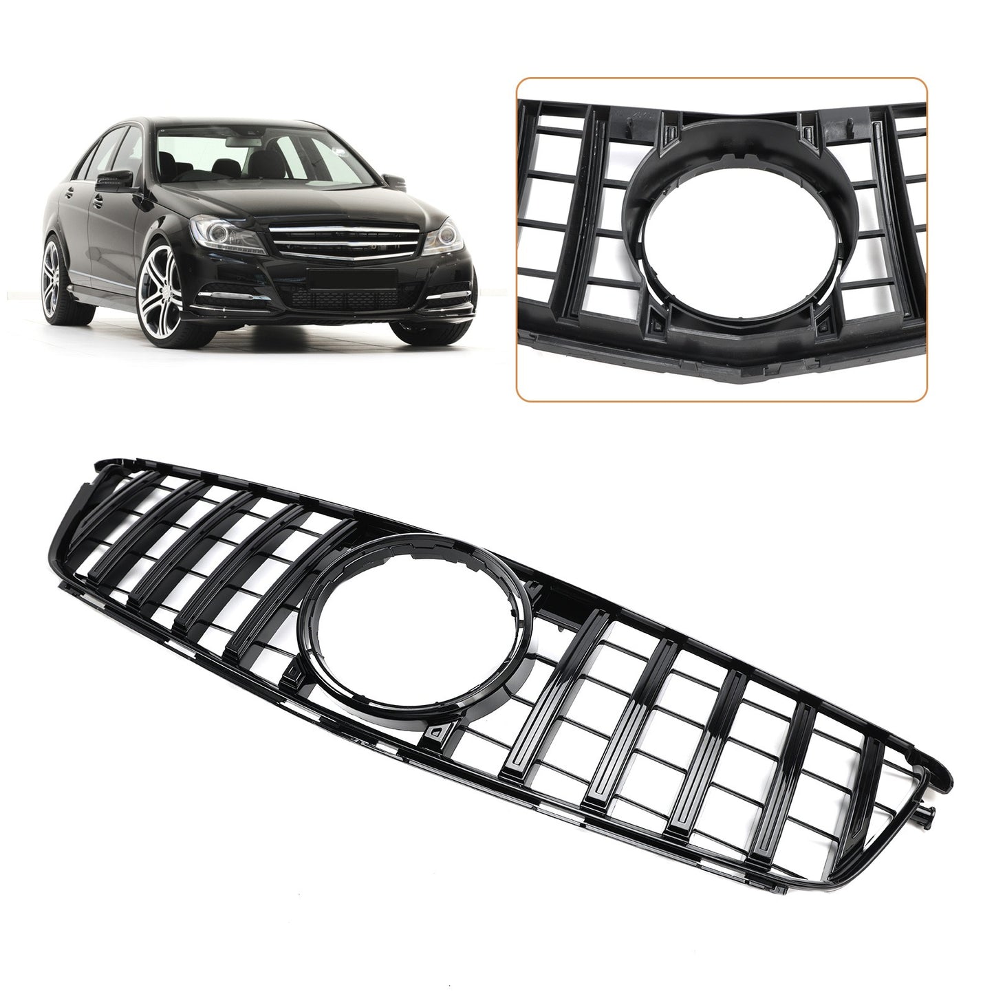 GTR Style Front Bumper Grille Grill Fit Benz C-Class W204 C300 C350 2008-2014