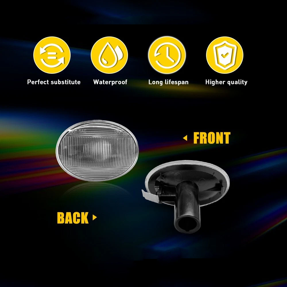 2X LED Side Marker Fender Light For Mini Cooper S R55 R56 R57 R58 R59 Clear Lens