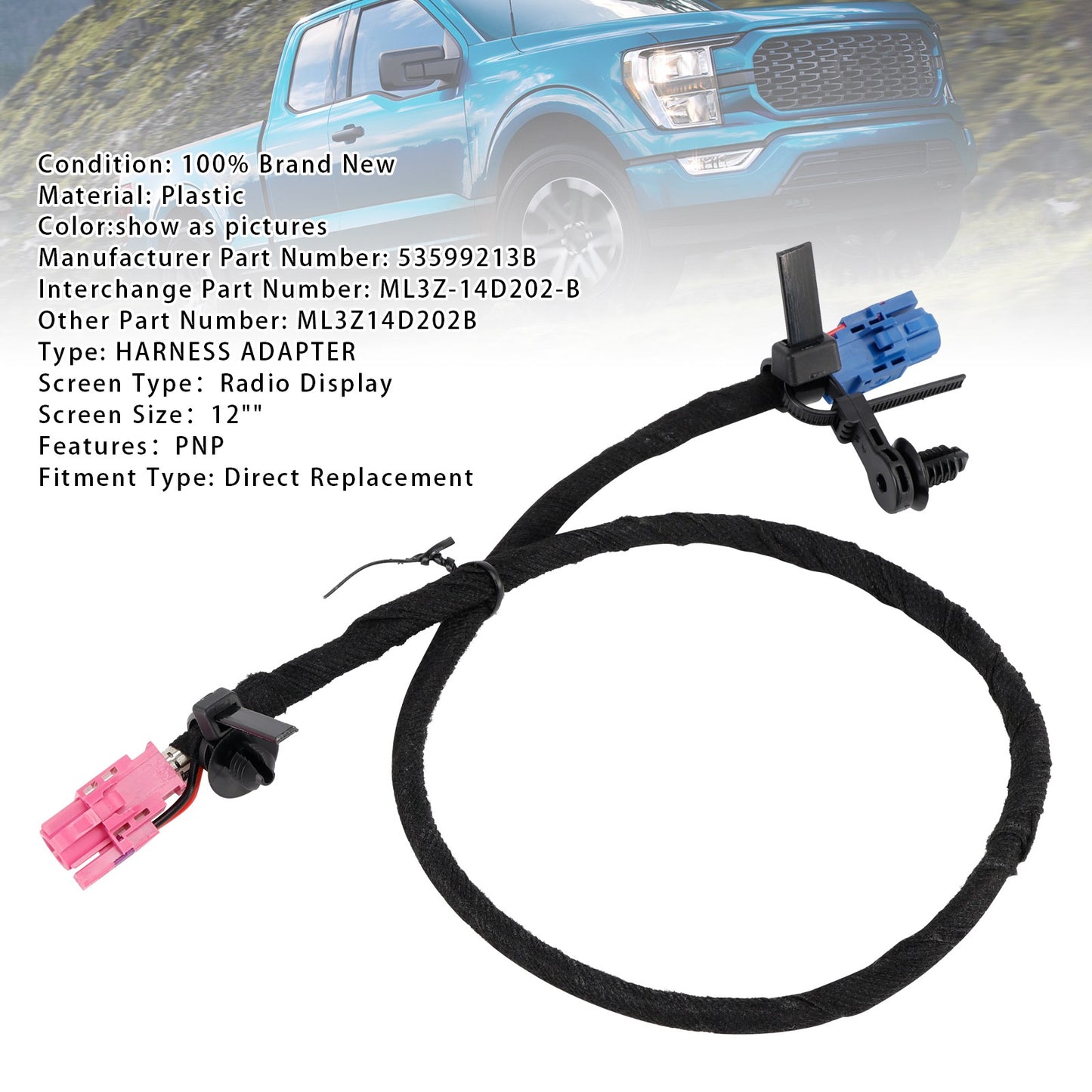 Radio Info Screen HARNESS ADAPTER 8” to 12” ML3Z-14D202-B For Ford F150 21-2023