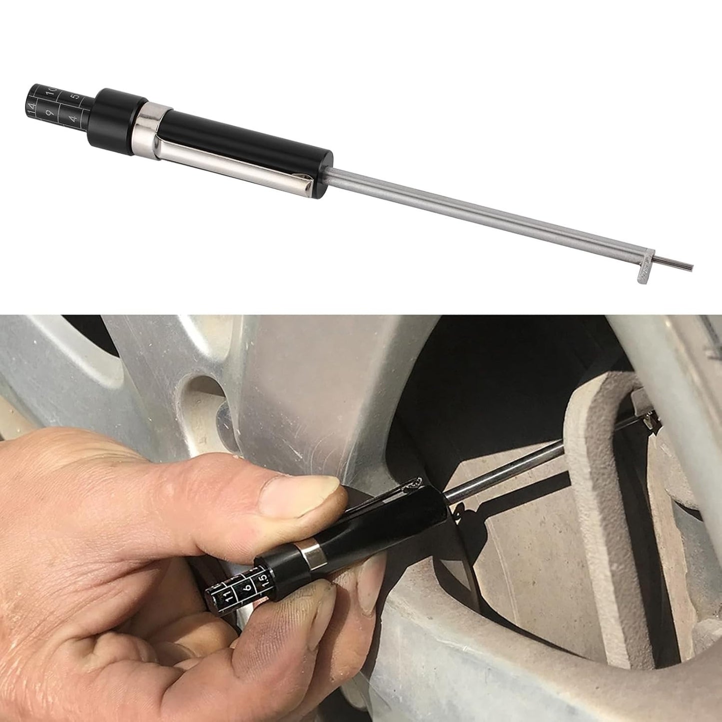 Brake Pad Thickness Gauge Measure Tool w/ Scale car Detection Pen Base Plate 6mm