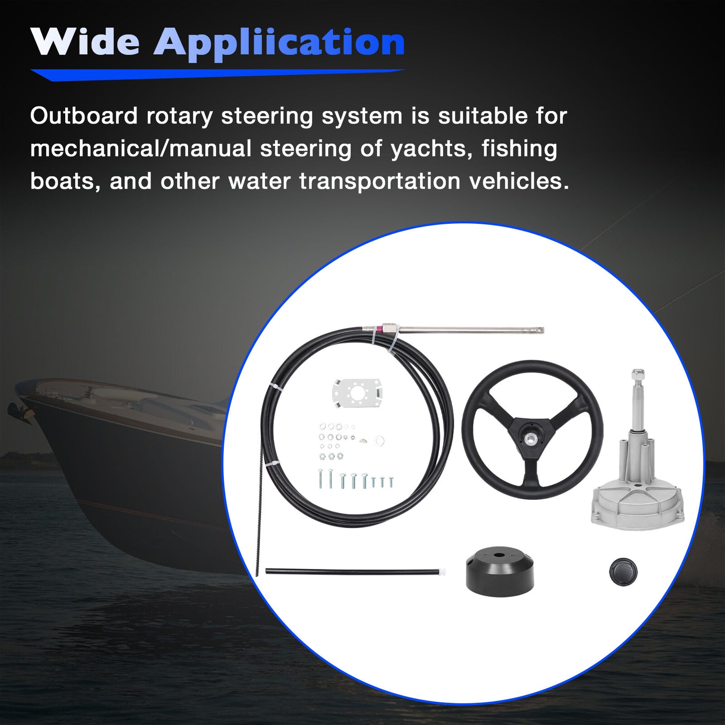 16 Ft Feet Boat Rotary Steering System w/ Wheel Kit For Outboard Marine SS13716