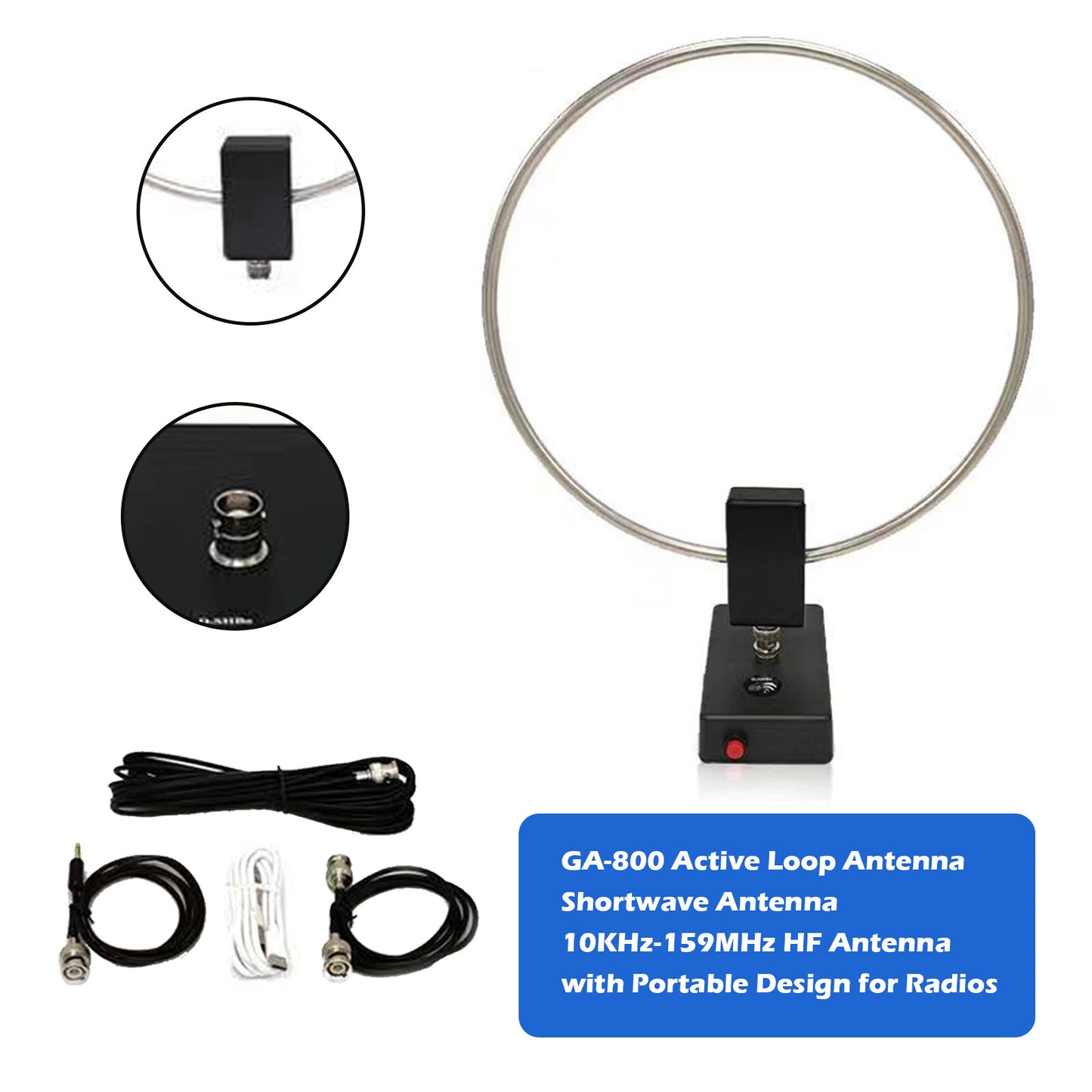 GA-800 Active Loop Antenna Shortwave Antenna 10KHz-159MHz Portable for Radios Y
