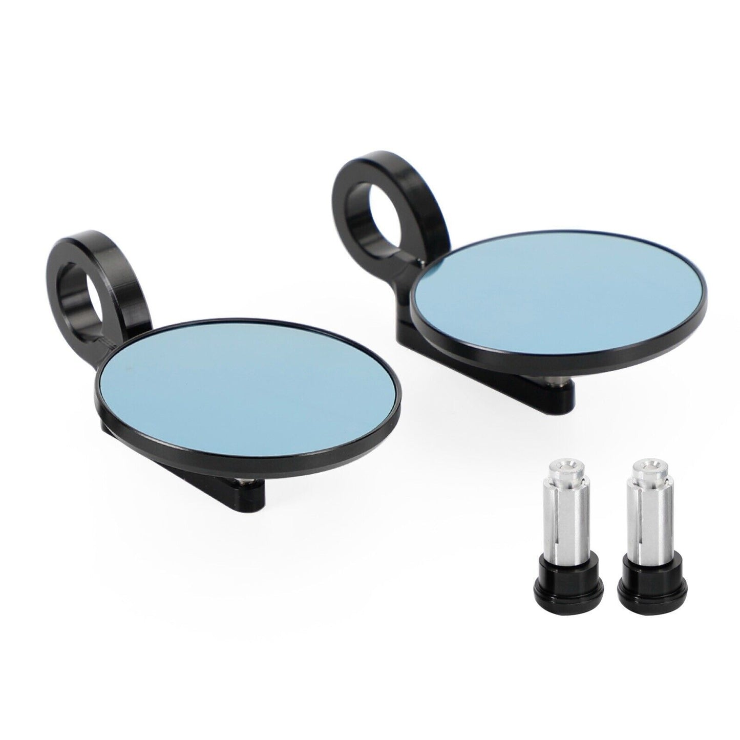 3" CNC Round Handlebar End Mirror, Shrot Arm, Black, 7/8"-1" BAR, Blue Glass