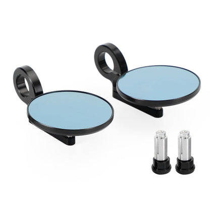 3" CNC Round Handlebar End Mirror, Shrot Arm, Black, 7/8"-1" BAR, Blue Glass