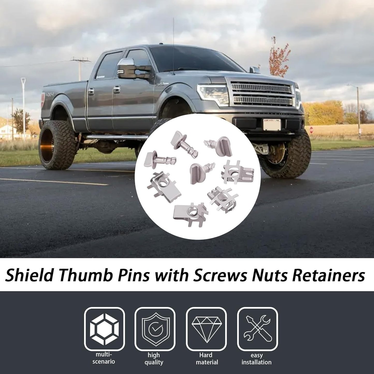 4X Shield Cover Retainer Thumb Pins & 4 Nuts for Ford F150 Edge Explorer Zinc US
